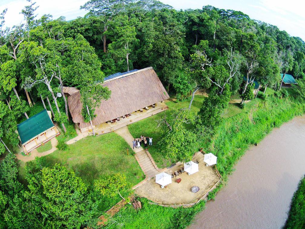 Aerial view of the eco-sensitive Ishasha Wilderness Camp